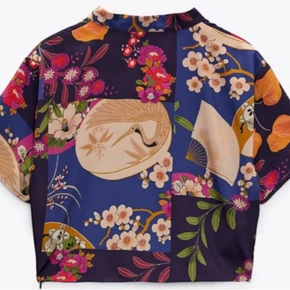 ZARA satin effect printed crop top size small - Picture 6 of 10